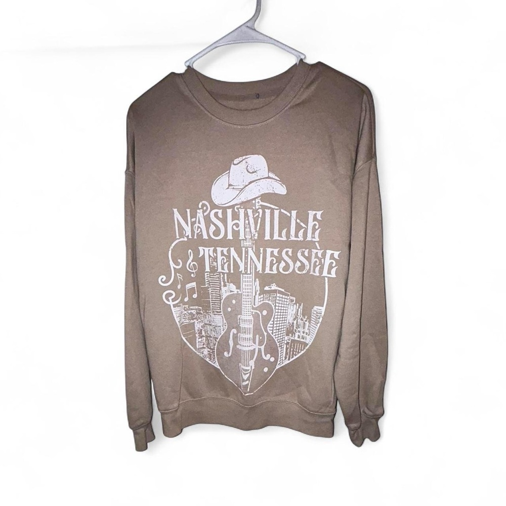 Goodie Two Sleeves Nashville Tennessee Sweatshirt Unisex Small Tan Beige Cowboy